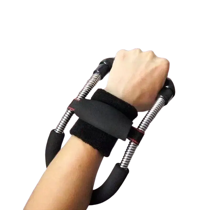Black adjustable forearm strength trainer with electroplated carbon steel spring handles and padded grip for fitness training