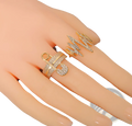 Adjustable gold safety pin ring featuring a geometric design adorned with sparkling clear zircon stones