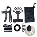 Adjustable grip strength trainer set featuring a black plastic hand grip strengthener with digital display and resistance settings