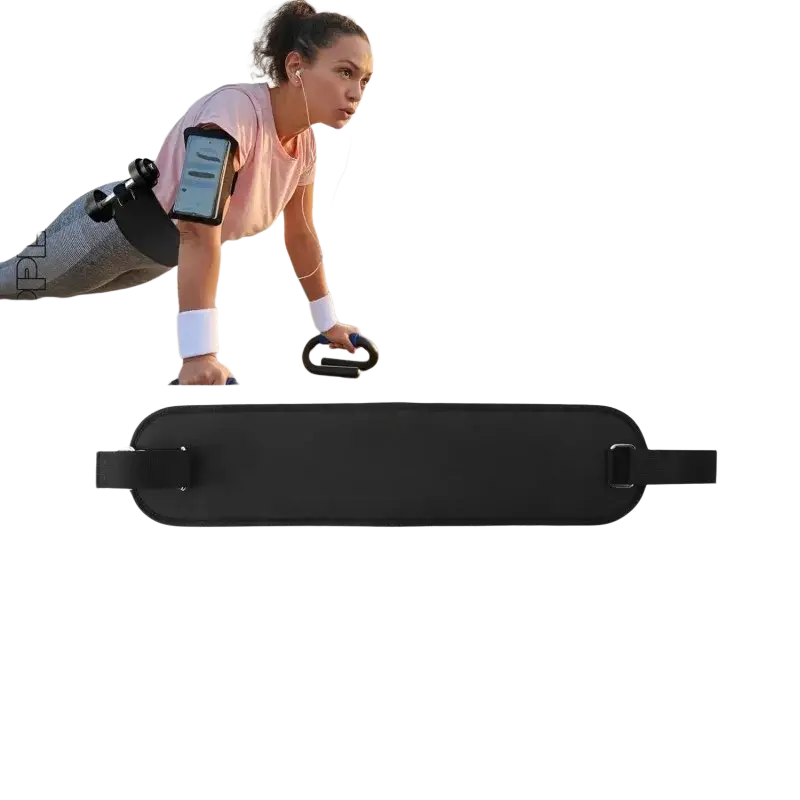 Black adjustable hip thrust weight bearing belt with hidden width design for decorate root sports equipment use 750px height