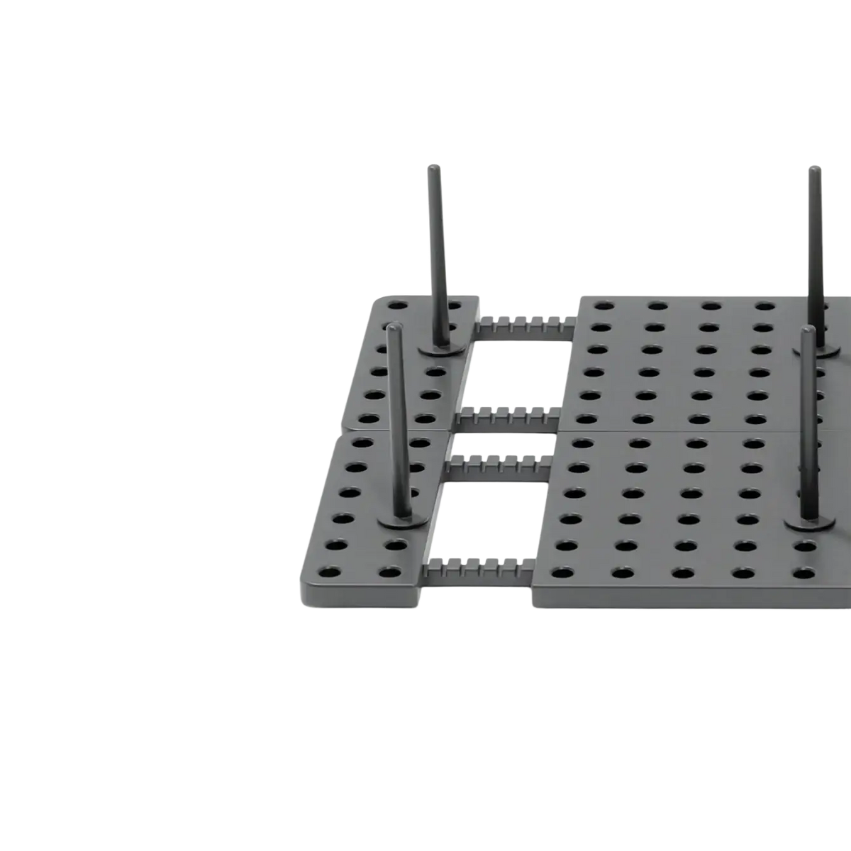 Black plastic adjustable kitchen drawer pegboard organizer with silicone feet for stability and non-slip use