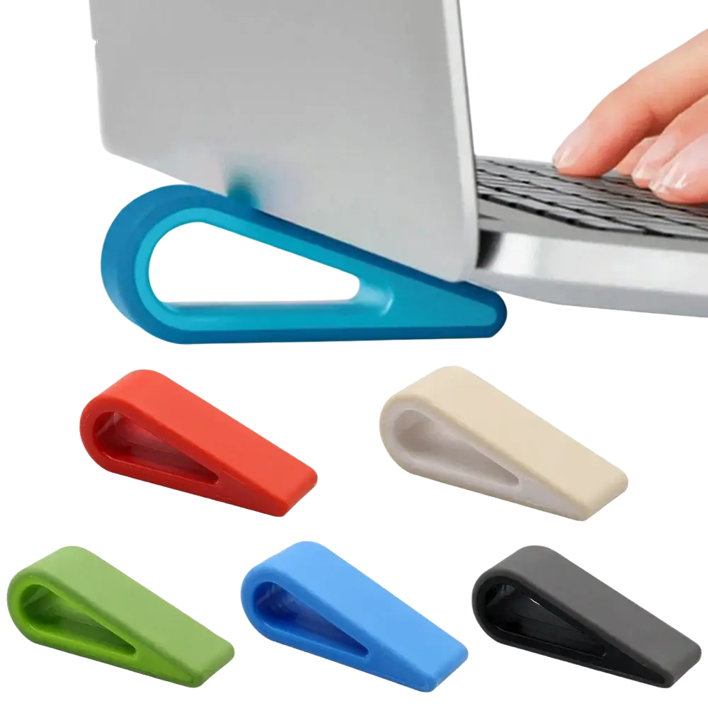 Blue silicone ergonomic adjustable laptop stand wedge designed as a cooler base pad for improved comfort