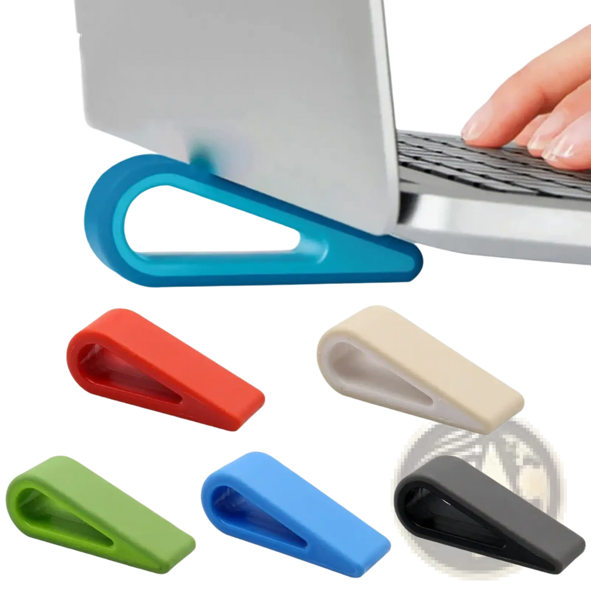 Blue silicone ergonomic adjustable laptop stand wedge designed as a cooler base pad for improved comfort