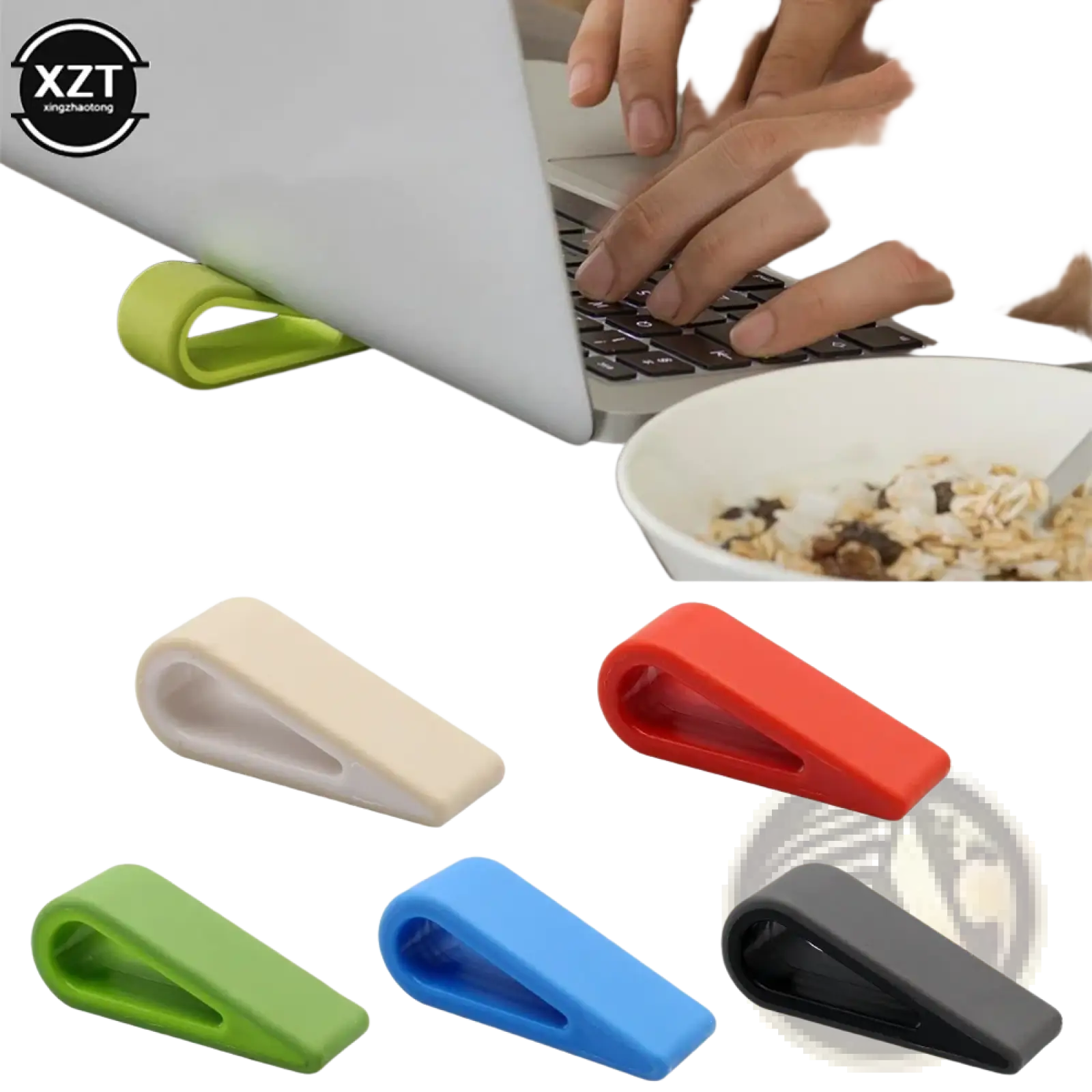 Bright lime green silicone door stopper with sleek ergonomic design for adjustable laptop stand cooler base pad