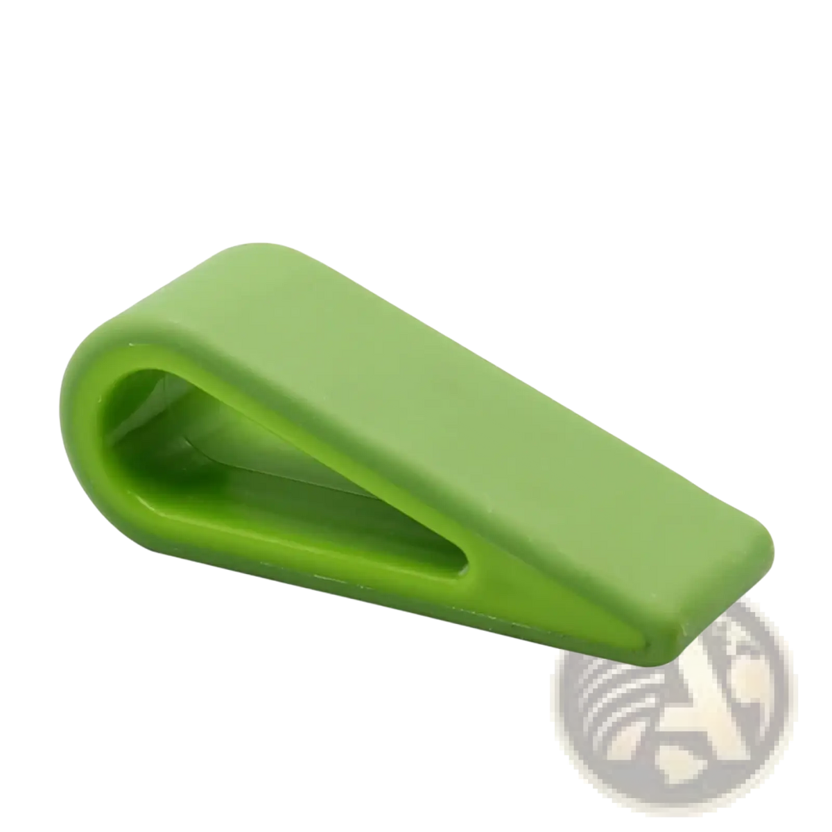 Green silicone door stop with smooth curved design used as part of adjustable laptop stand ergonomic cooler base pad