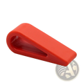 Adjustable laptop stand ergonomic cooler base pad with a red plastic door stop featuring a smooth glossy finish and triangular shape