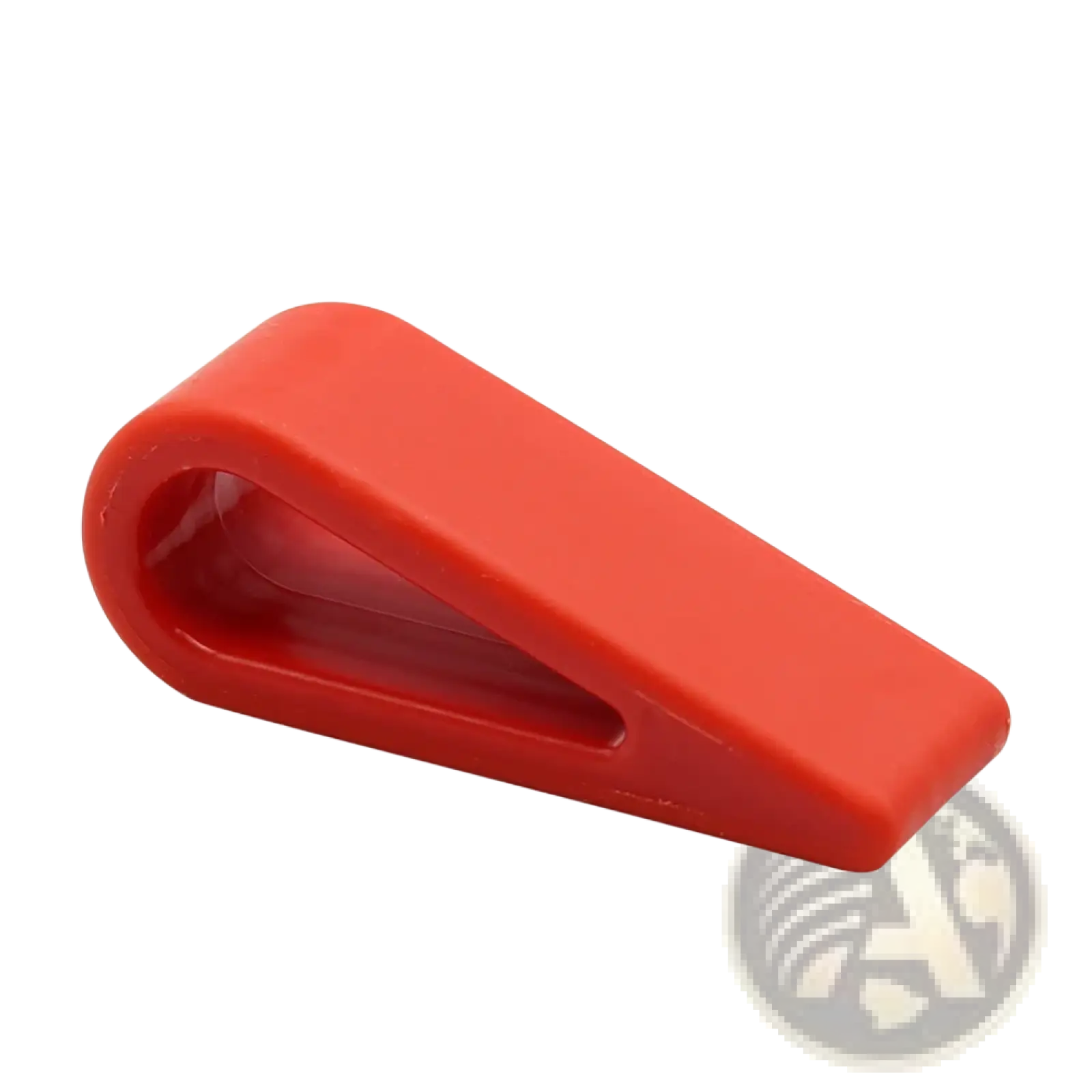 Adjustable laptop stand ergonomic cooler base pad with a red plastic door stop featuring a smooth glossy finish and triangular shape