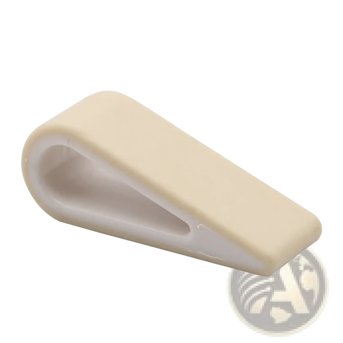 White plastic door stop with smooth curved shape as part of adjustable laptop stand ergonomic cooler base pad