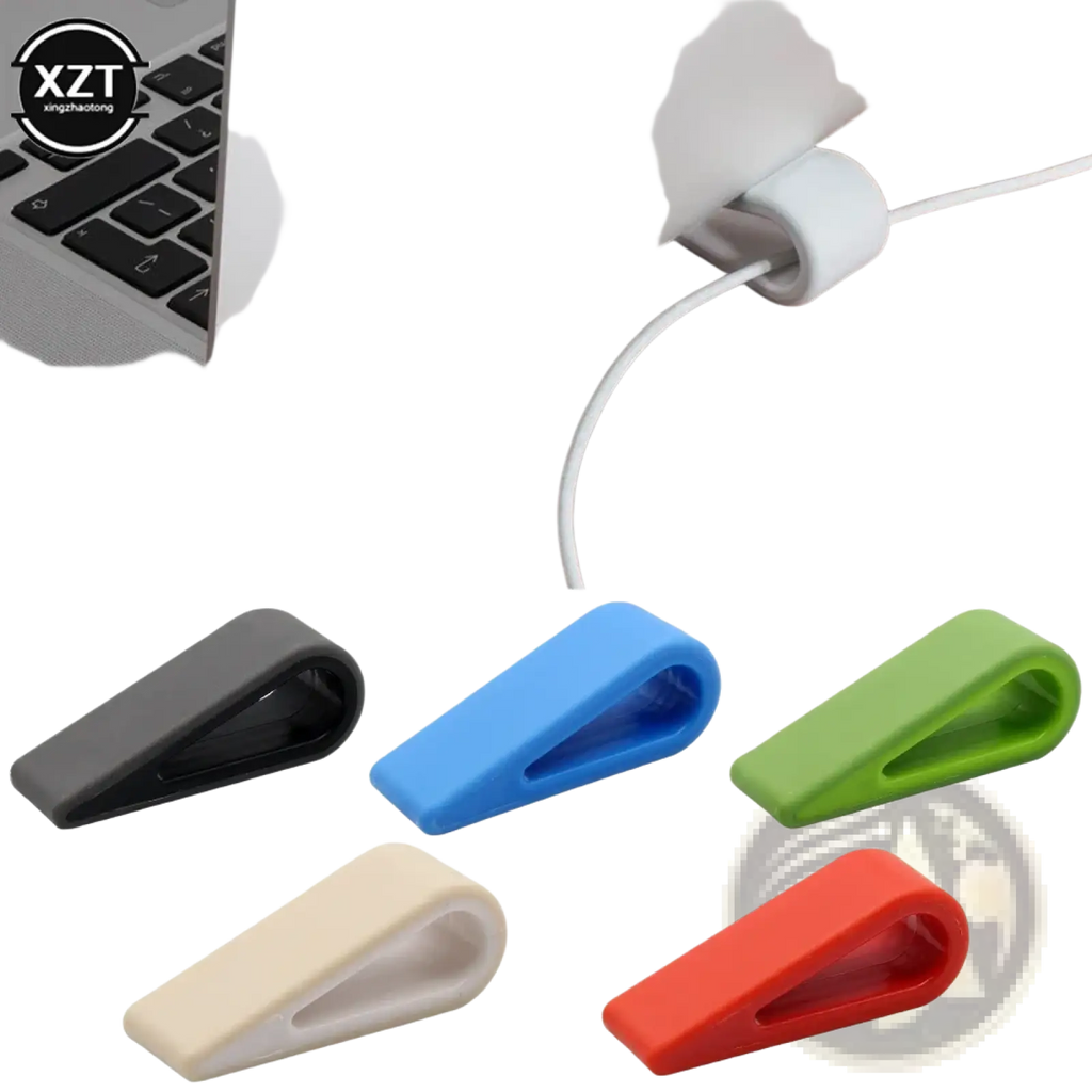 Adjustable laptop stand ergonomic cooler base pad with white silicone cable organizer for neat cord management