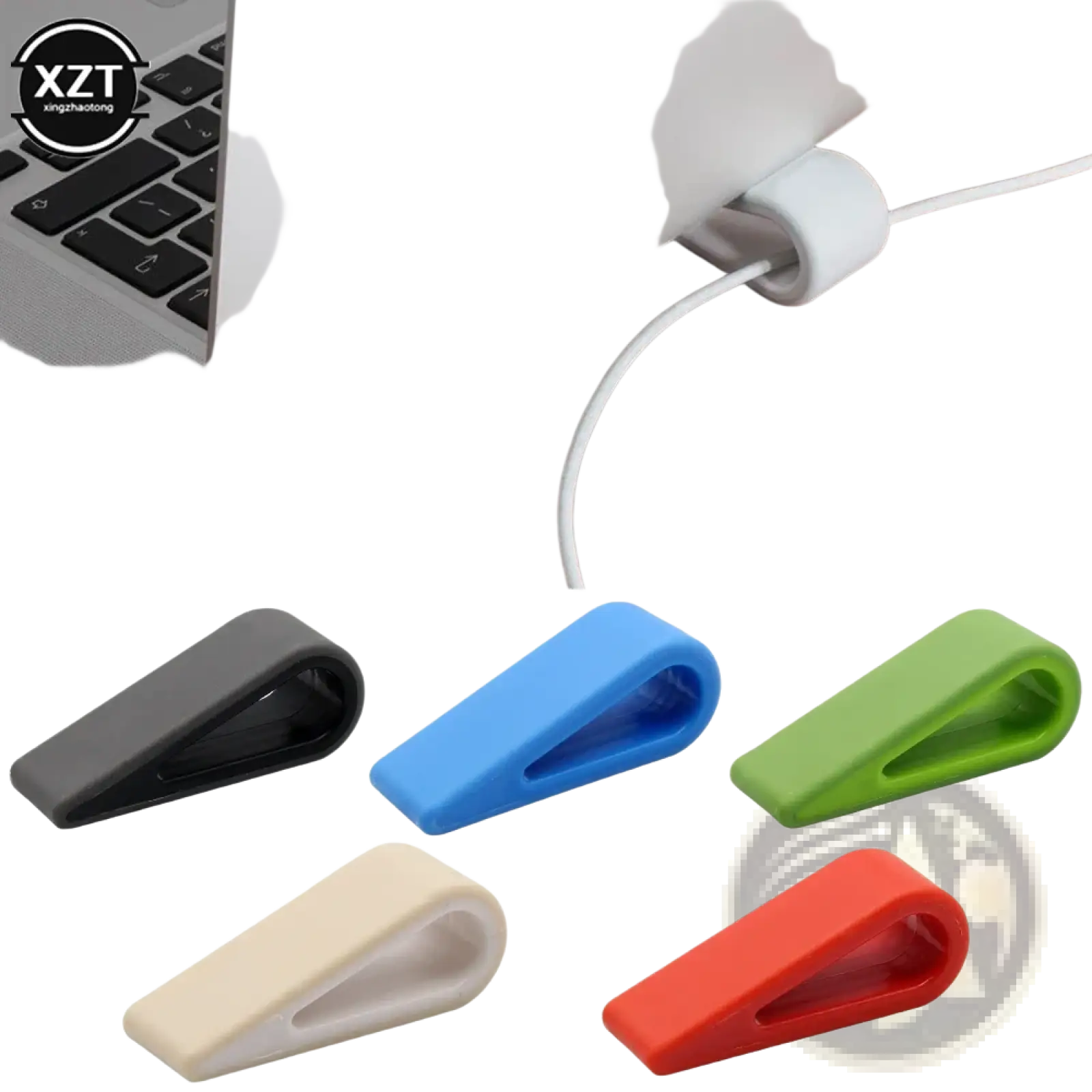 Adjustable laptop stand ergonomic cooler base pad with white silicone cable organizer for neat cord management
