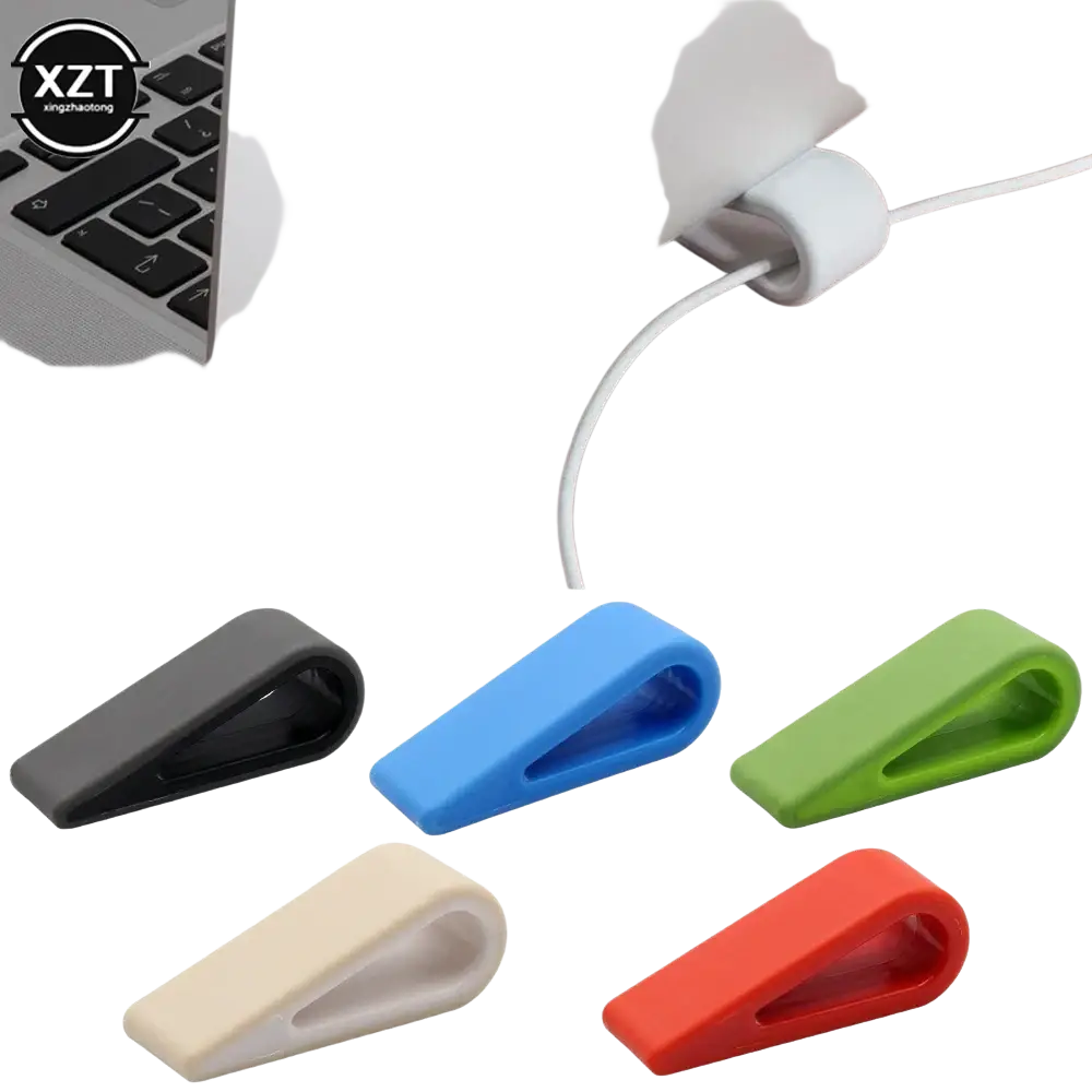 Adjustable laptop stand ergonomic cooler base pad with white silicone cable organizer for neat cord management