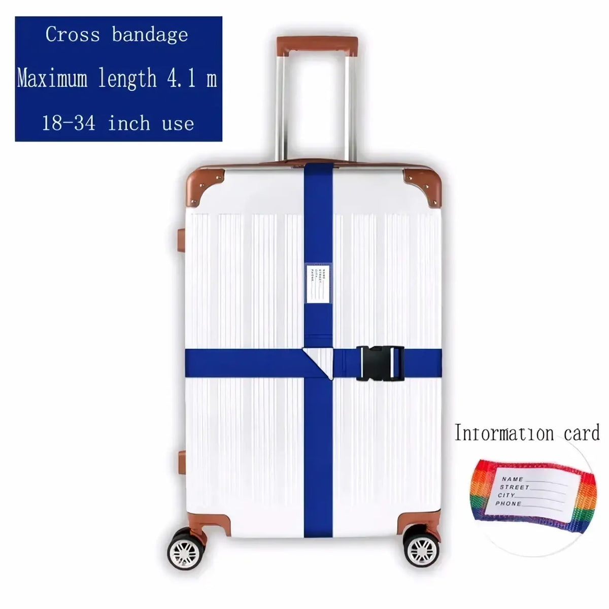 Adjustable luggage strap heavy duty suitcase belt in blue with black buckle for 18 to 34 inch suitcases