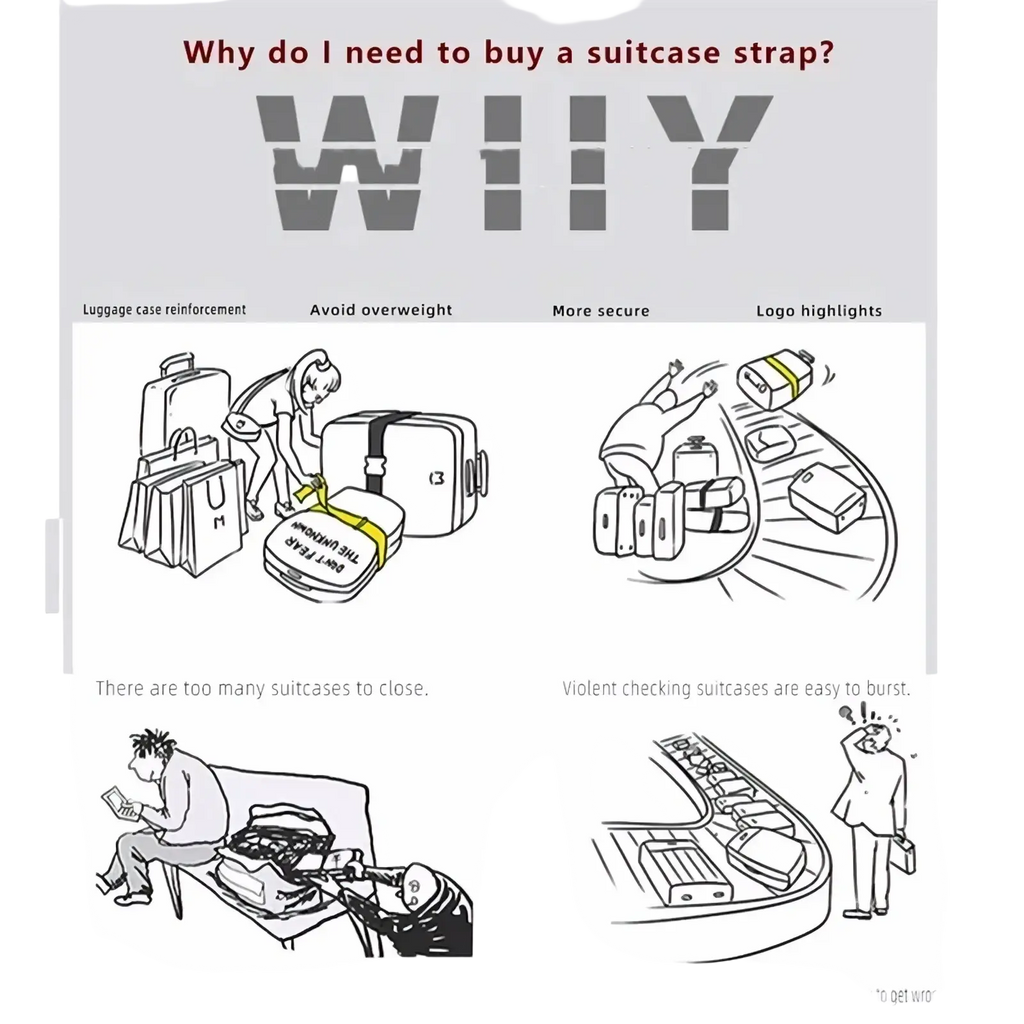 Adjustable wiyy luggage strap heavy duty suitcase belt with durable design, reinforced stitching, and bold logo highlights