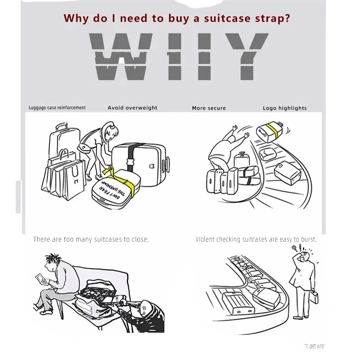 Adjustable wiyy luggage strap heavy duty suitcase belt with durable design, reinforced stitching, and bold logo highlights