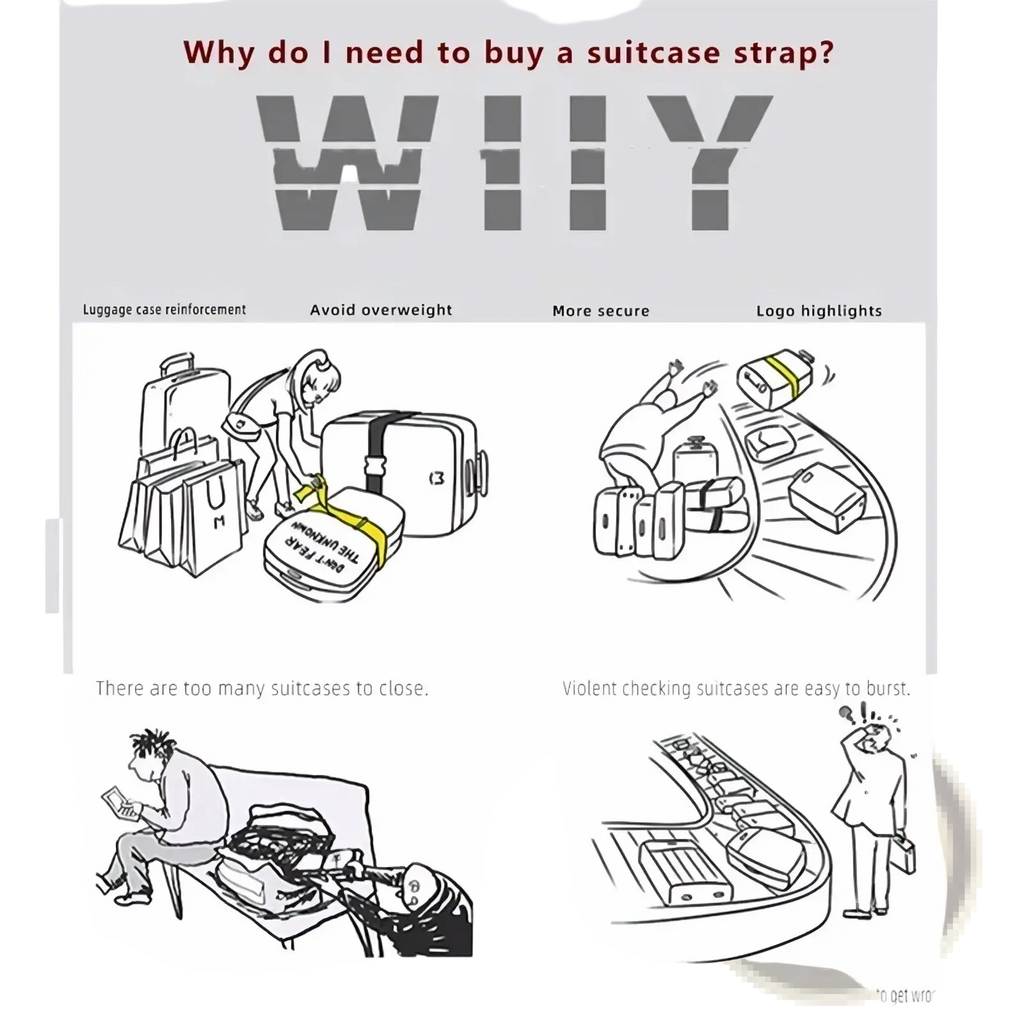 Adjustable wiyy luggage strap heavy duty suitcase belt with durable design, reinforced stitching, and bold logo highlights