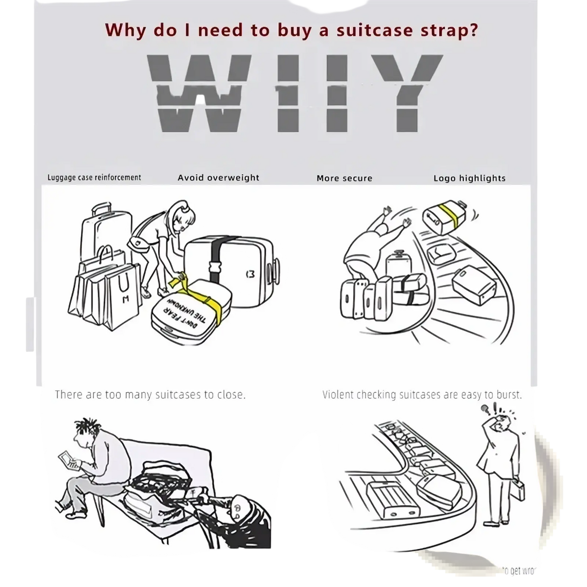 Adjustable wiyy luggage strap heavy duty suitcase belt with durable design, reinforced stitching, and bold logo highlights