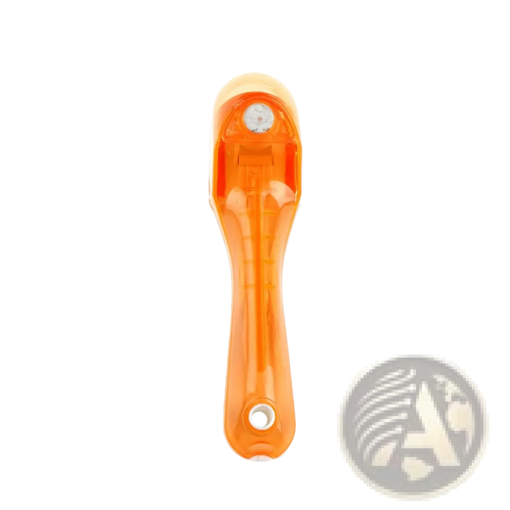 Adjustable measuring spoon set with magnetic base featuring an orange translucent plastic handheld rotary cutter