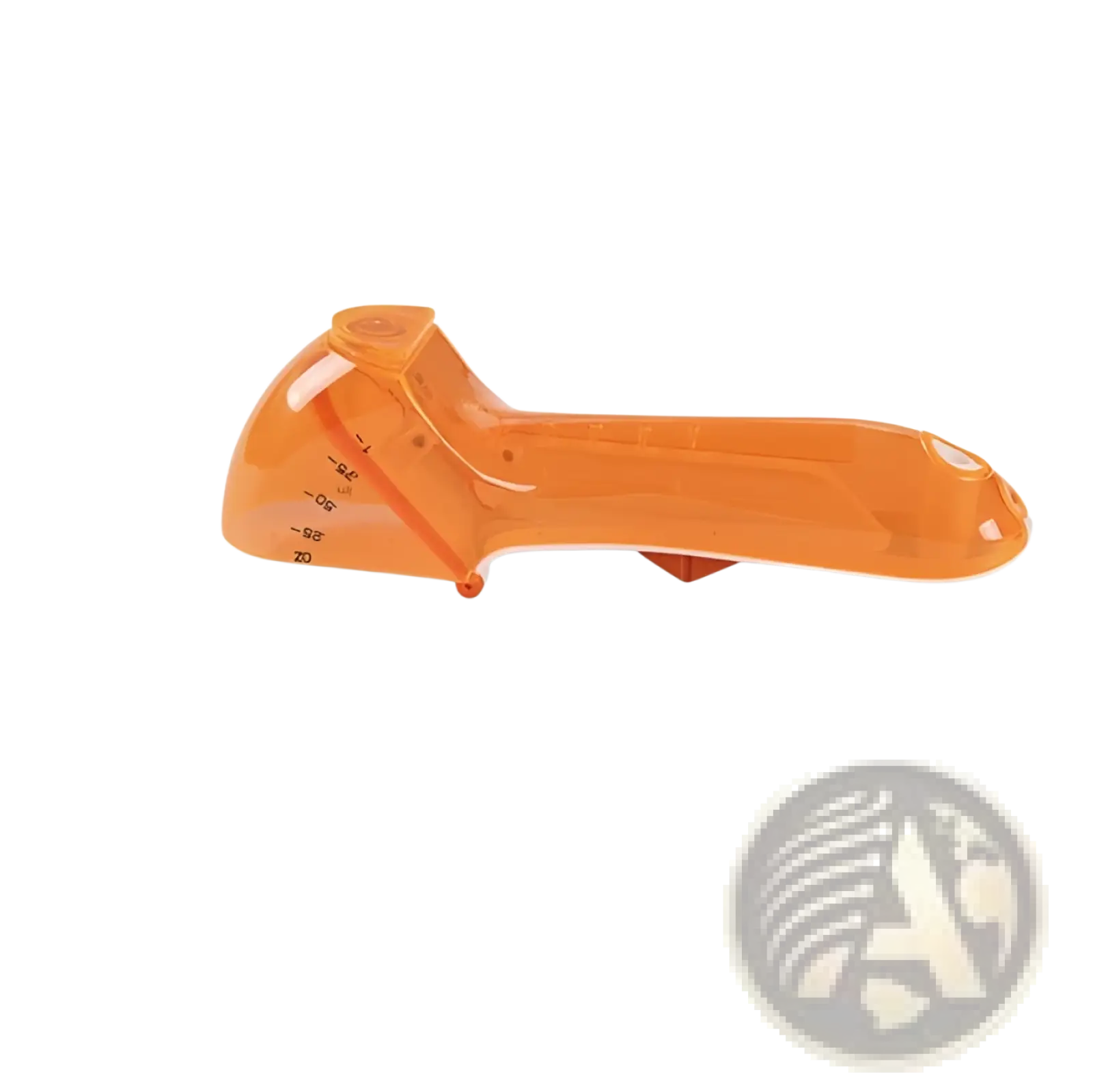 Orange plastic fruit peeler with measurement markings from adjustable measuring spoon set with magnetic base