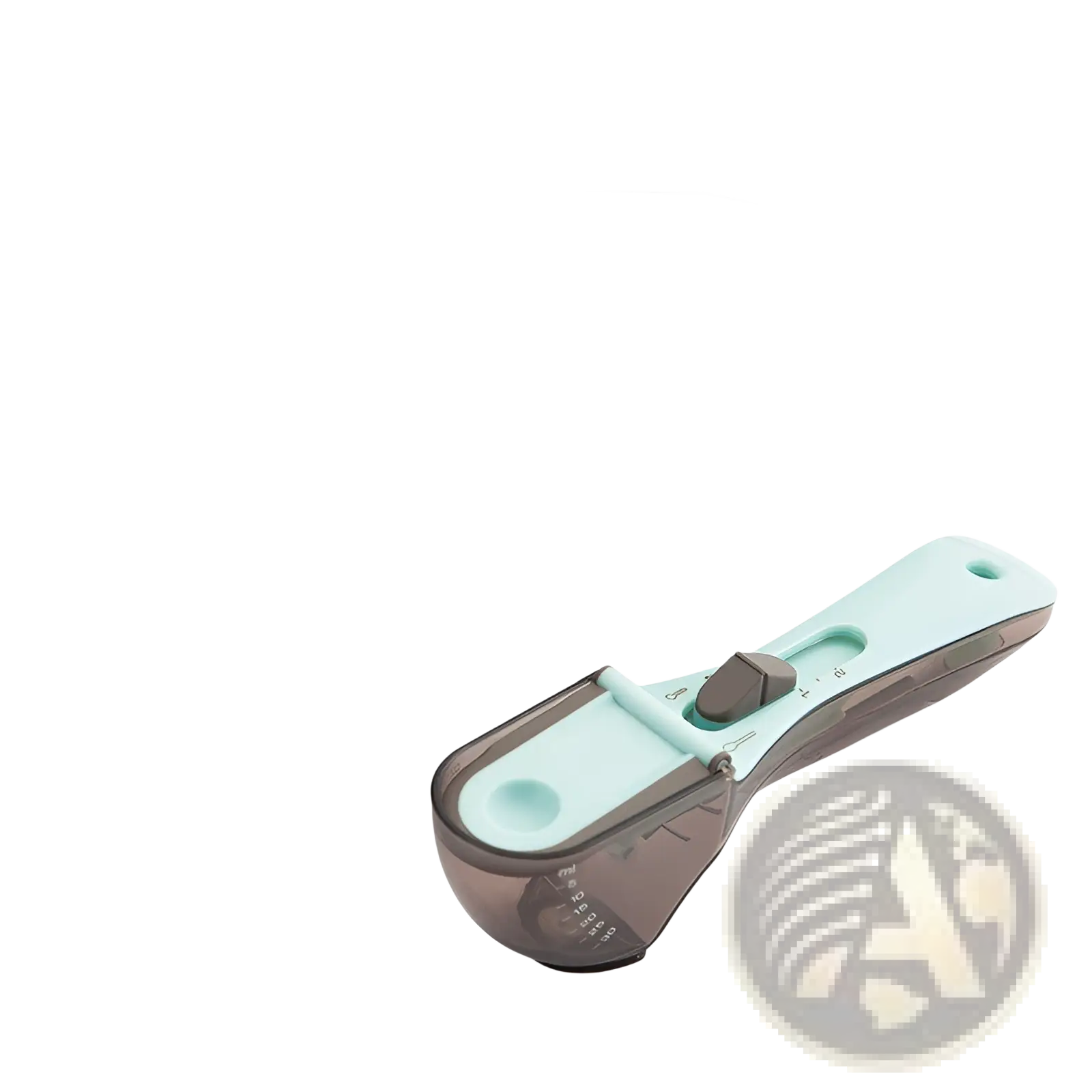 Adjustable measuring spoon set with magnetic base featuring a sleek mint green and translucent brown sliding spoon