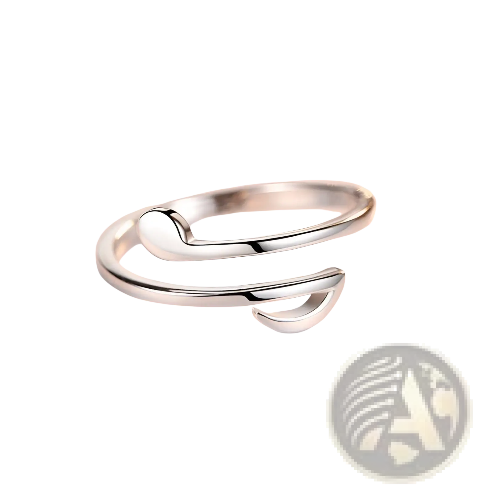 Adjustable minimalist silver-toned ring with two interlocking curved bands in sleek modern design