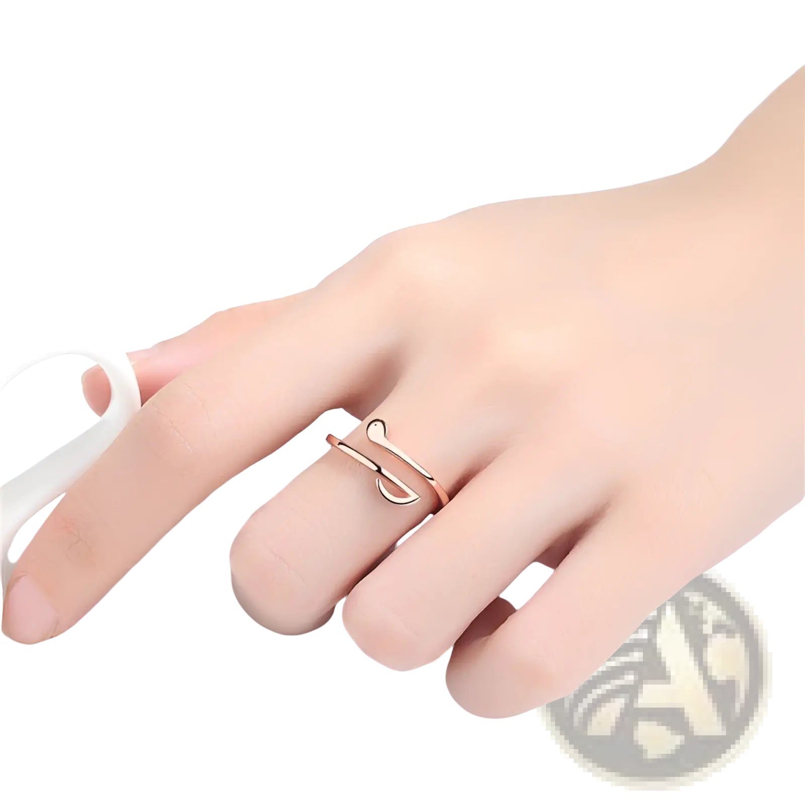 A delicate rose gold adjustable minimalist open ring featuring a heart-shaped design and music note elements