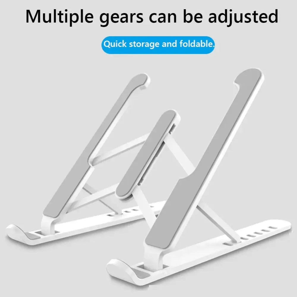 Adjustable 6-gear ergonomic white foldable laptop stand with multiple gears for quick storage and cooling use
