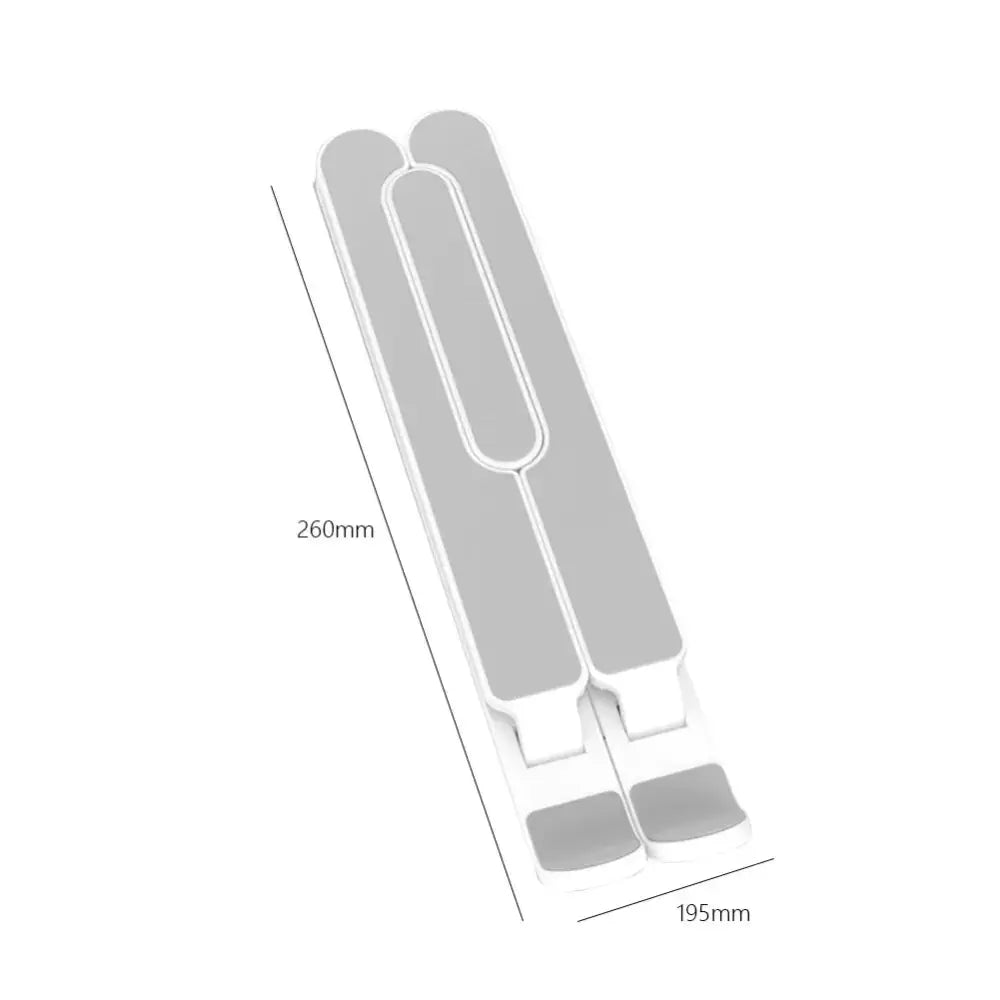 Adjustable 6-gear ergonomic cooling laptop stand in white and gray plastic with a sleek minimalist design