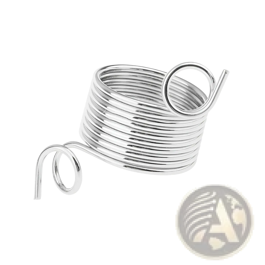Silver-colored metal Adjustable Peacock and Fish Crochet tension ring spring with coiled spiral design and looped ends