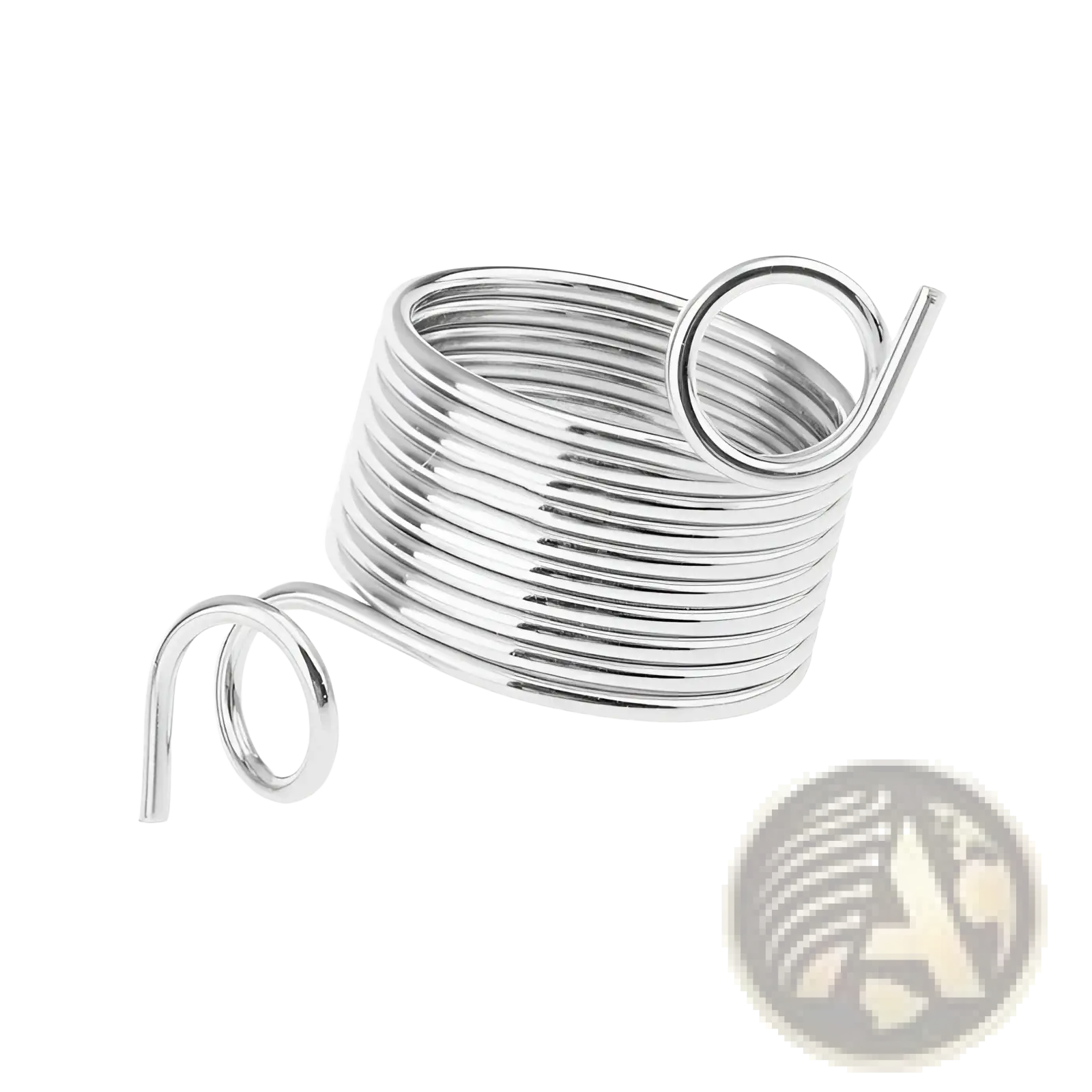 Silver-colored metal Adjustable Peacock and Fish Crochet tension ring spring with coiled spiral design and looped ends
