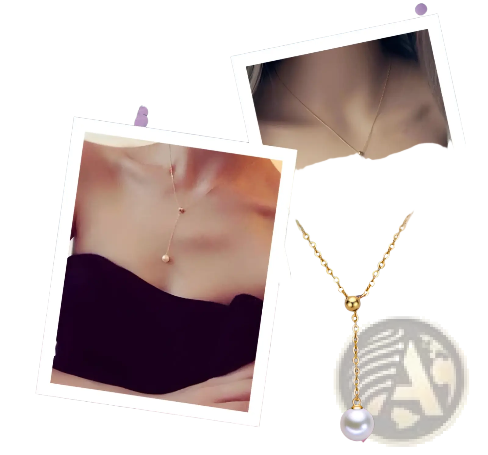 Adjustable pearl lariat necklace in rose gold and silver with a delicate chain and single pearl pendant center hanging