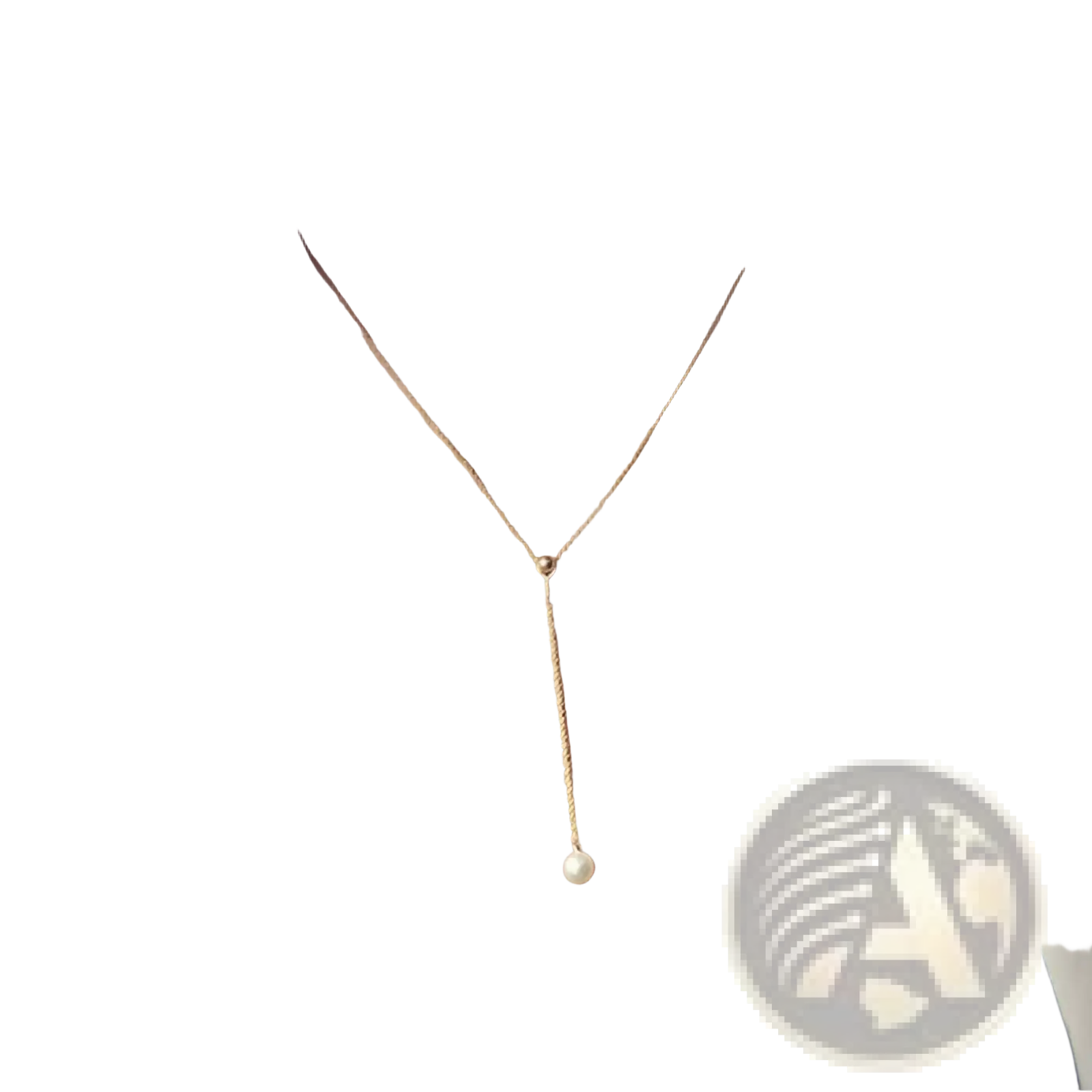 Gold-toned adjustable pearl lariat necklace featuring a single pearl pendant in rose gold and silver tones