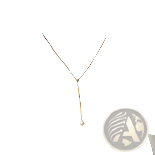 Gold-toned adjustable pearl lariat necklace featuring a single pearl pendant in rose gold and silver tones