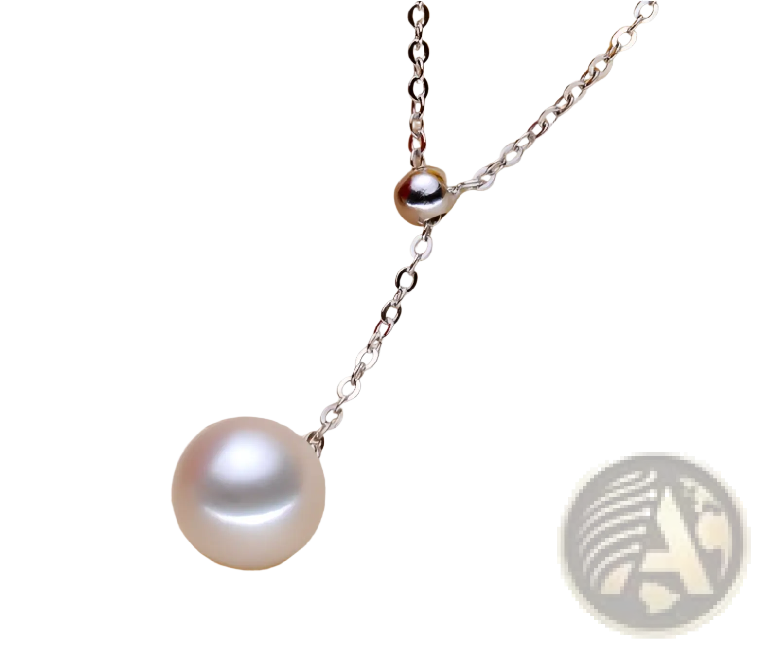 Adjustable pearl lariat necklace in silver featuring a delicate chain with a single lustrous white pearl pendant