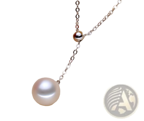 Adjustable pearl lariat necklace in silver featuring a delicate chain with a single lustrous white pearl pendant