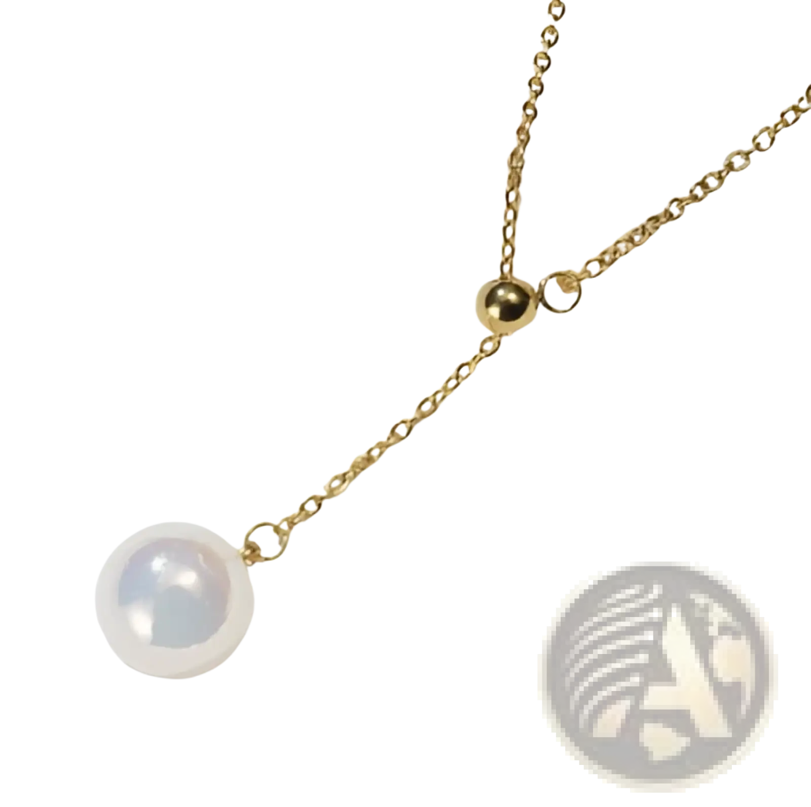 A delicate rose gold adjustable lariat necklace with a single lustrous white pearl pendant in silver accents