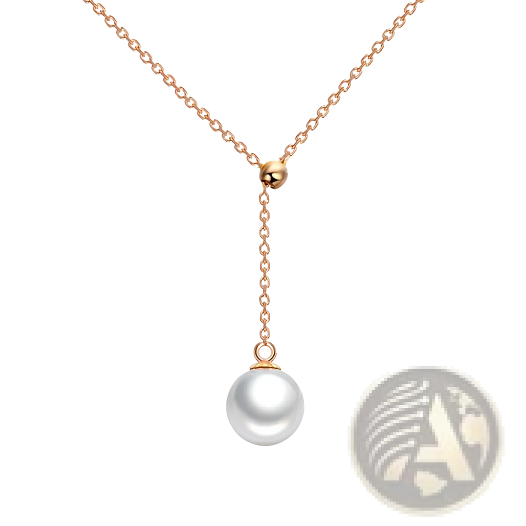 Adjustable pearl lariat necklace in rose gold with a delicate chain and single white pearl pendant