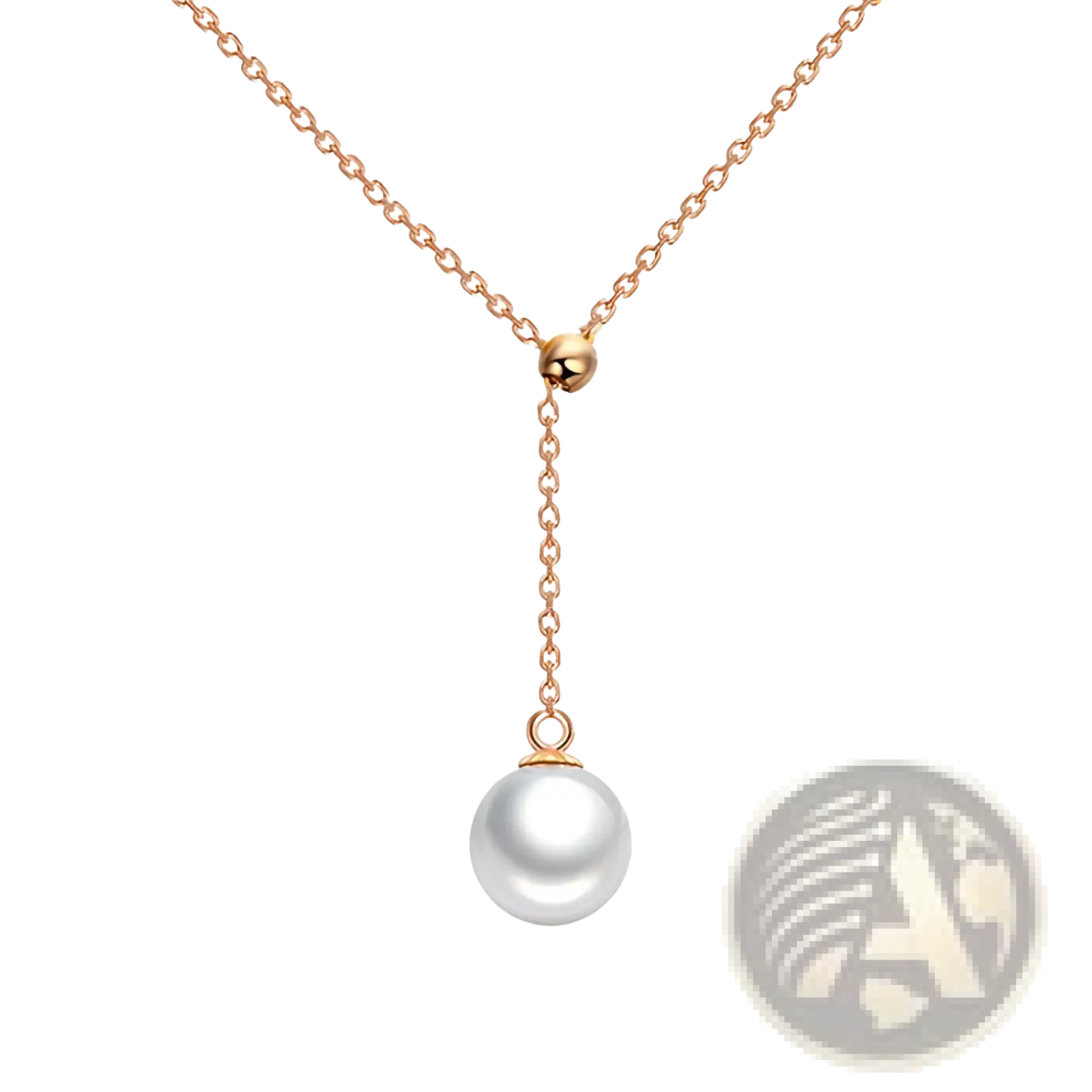 Adjustable pearl lariat necklace in rose gold with a delicate chain and single white pearl pendant