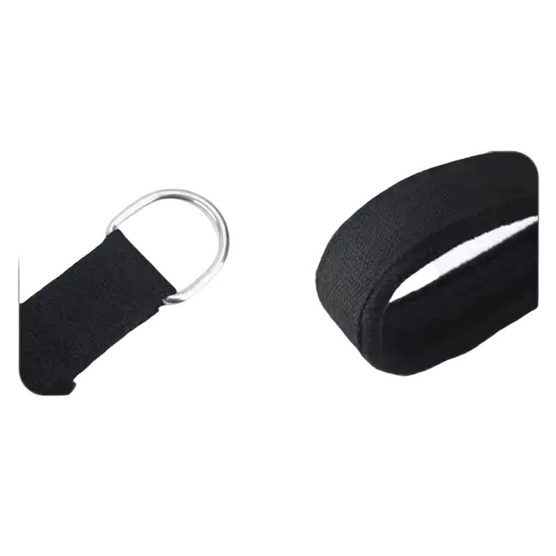 Black cotton adjustable pilates straps with stainless steel d-ring buckle for secure fitness support