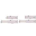 White plastic adjustable drawer slides shown in two sizes with measurements for storage partition use