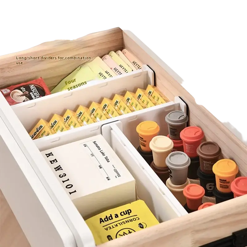 White plastic drawer organizer dividers with adjustable free-combination design for coffee and tea separation