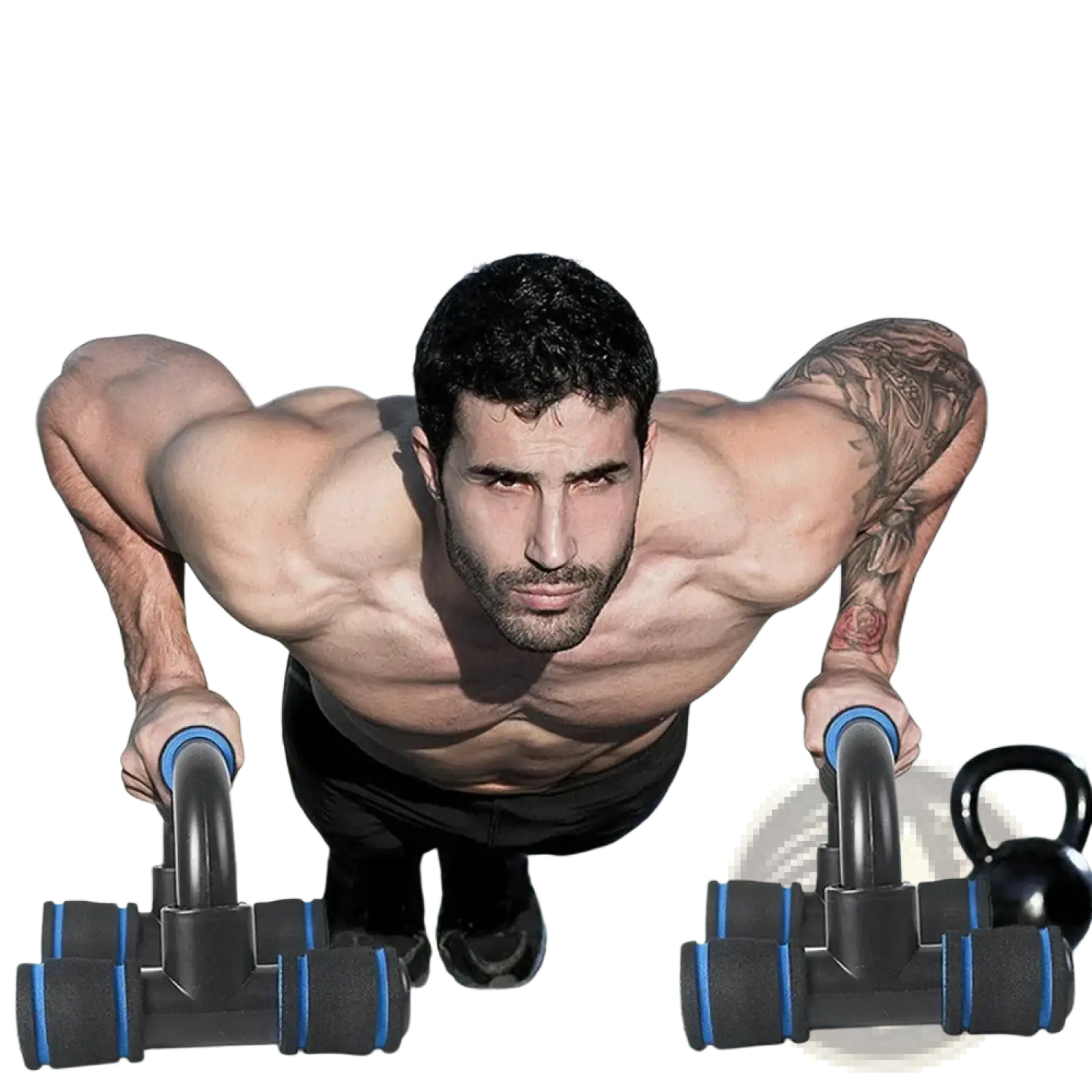 Adjustable push up bars in black and blue with ergonomic design for home muscle training and strength exercises