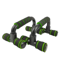 Adjustable push up bars with black and green foam handles and ergonomic design for home muscle training
