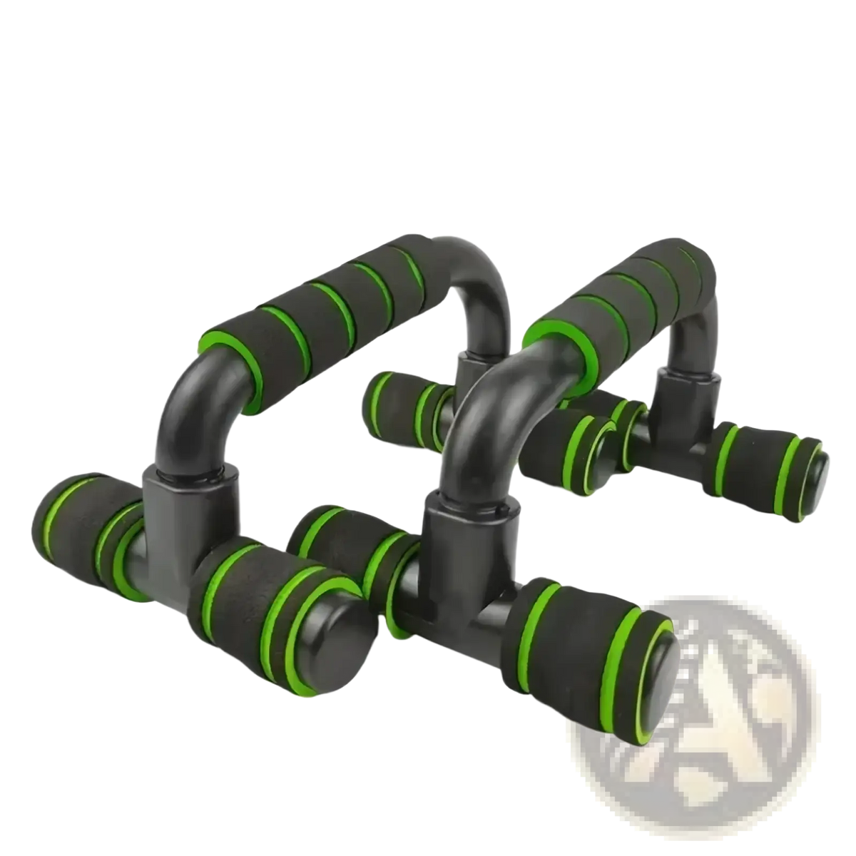 Adjustable push up bars with black and green foam handles and ergonomic design for home muscle training