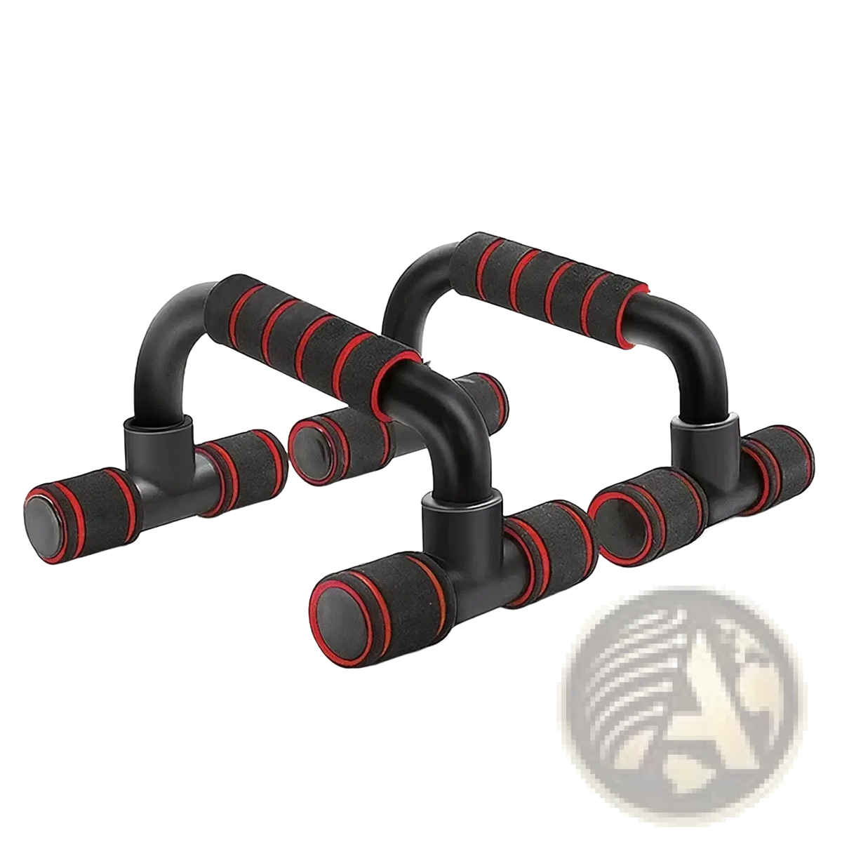 Adjustable black and red push-up bars with textured grip handles for home muscle training and exercise