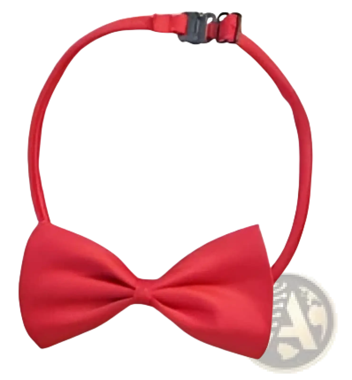 Adjustable red satin pet bow tie with silver clasp for dogs and cats featuring a smooth satin bow headband