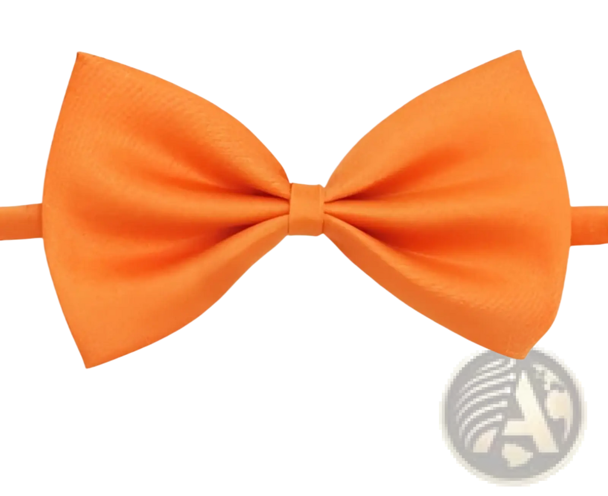 Adjustable vibrant orange satin pet bow tie for dogs and cats with a smooth glossy finish and neatly tied loops