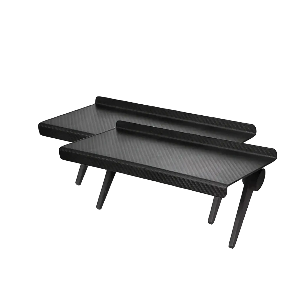 Adjustable screen top storage shelf monitor stand in black carbon fiber texture with sleek minimalist design and sturdy legs