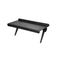 Adjustable screen top storage shelf monitor stand in black carbon fiber texture with angled legs for laptop desk use