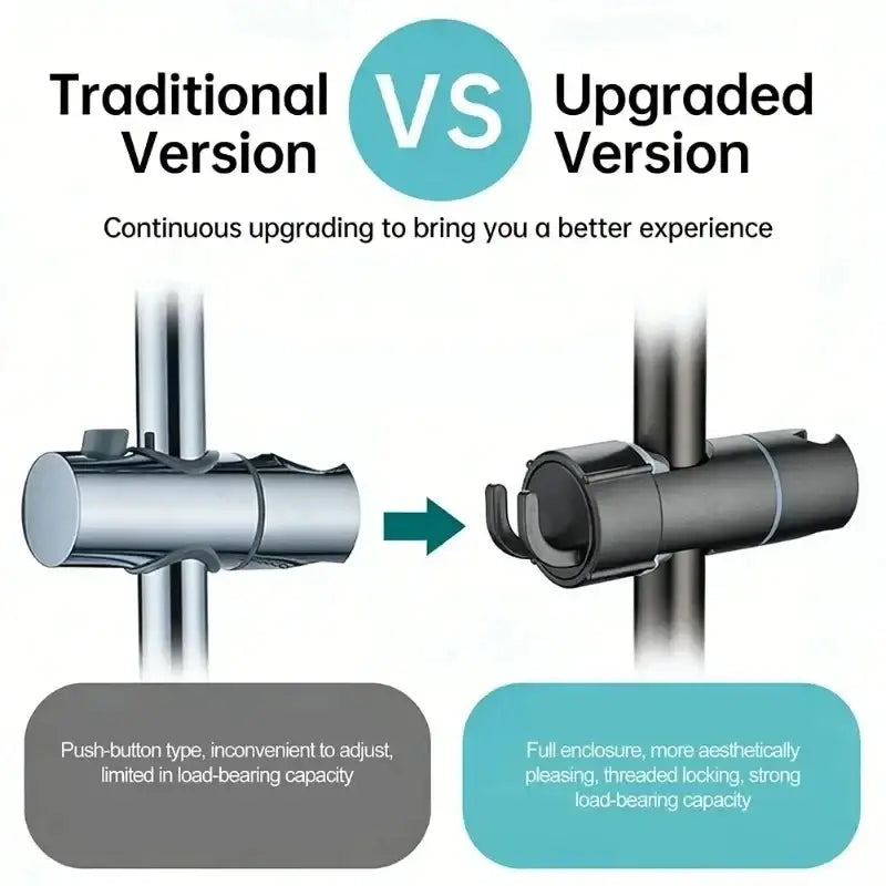 Black cylindrical adjustable shower head holder with threaded locking mechanism for slide bar installation