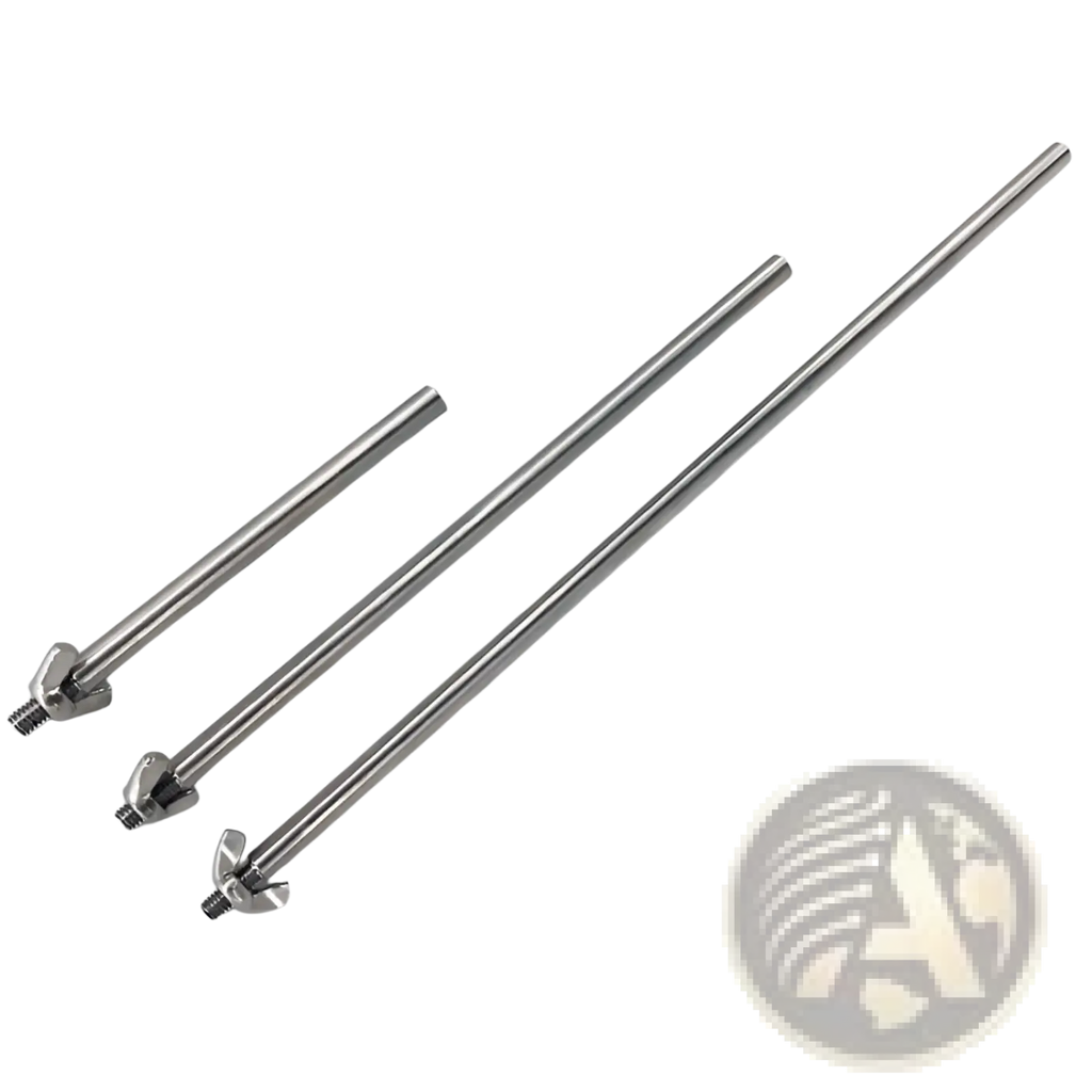 Adjustable silver metal 30cm extension rod set featuring three stainless steel shafts with threaded ends and wing nuts